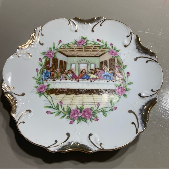 8" Vintage Decorative Plate Jesus ''The Last Supper'' 18K Gold Trim - Picture 1 of 5